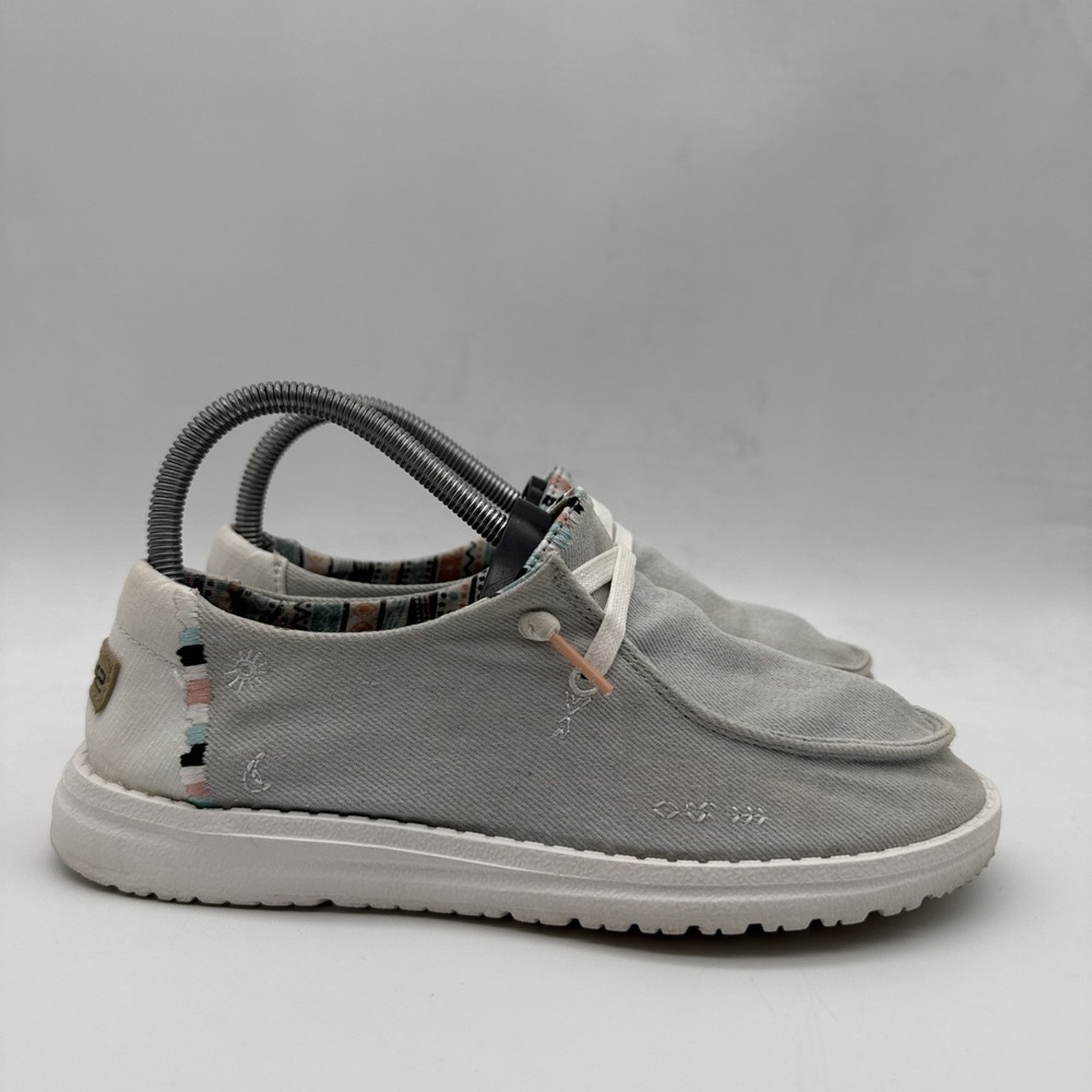Hey Dude Wendy Boho Light Denim Shoes Womens SZ US 7 Casual Loafers Slip On